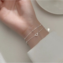 Pulseira Prata 925 com Detalhes de Coração e Bolinhas-Bracelete Delicado e Elegante