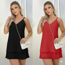 Kit 2 Vestidos Femininos Tecido Duna Alça Regulável e Barra em Camadas Elegante e Confortável.