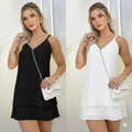 Kit com 2 vestidos femininos elegantes em tecido Duna, com alça ajustável e barra em camadas. Conforto, estilo e ótimo custo-benefício.